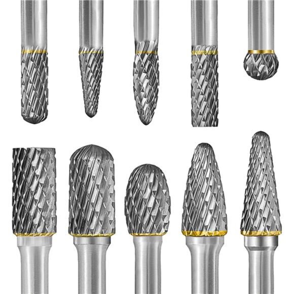 Tungsten Carbide Burr Set 1/4" Shank 10PC Double Cut Rotary Cutting Burrs Die - Picture 2 of 7